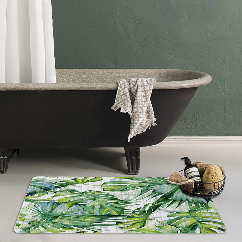 Tapis de bain antidérapant à feuilles de palmier vert 15 x 27 po