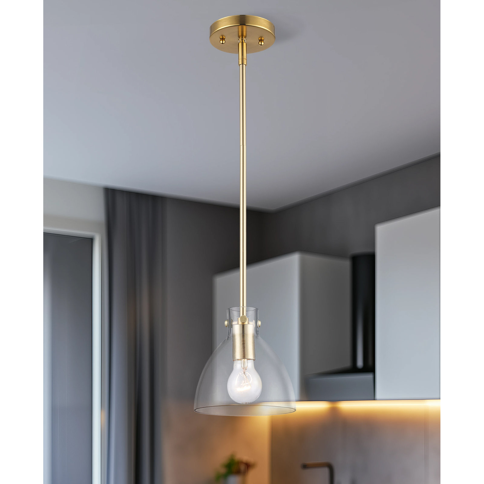 Martins Single Light Glass Pendant, Antique Gold, 44.8" H x 6.7" W x 6.7" D