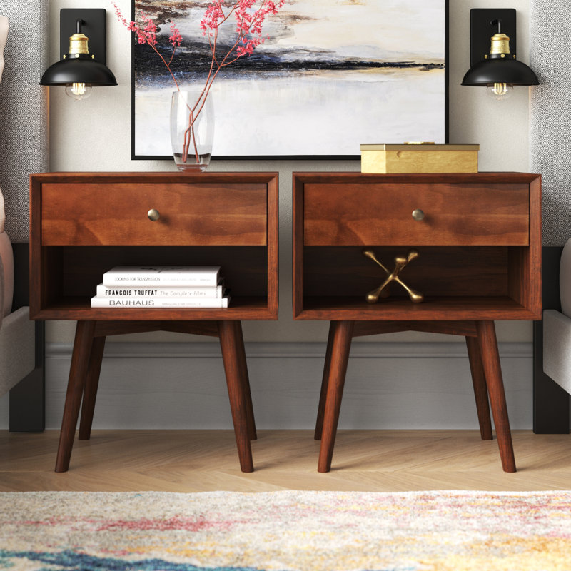 Tables de chevet Akshan Mid-Century Modern, Noyer
