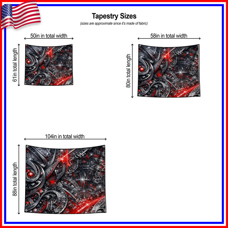 Tapisserie murale «Fractal» - décoration murale fractale, 50in H x60in W with 4 Grommets