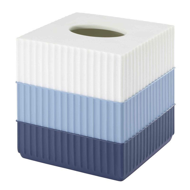 Blue and White Resin Fluted Tissue Box Cover
