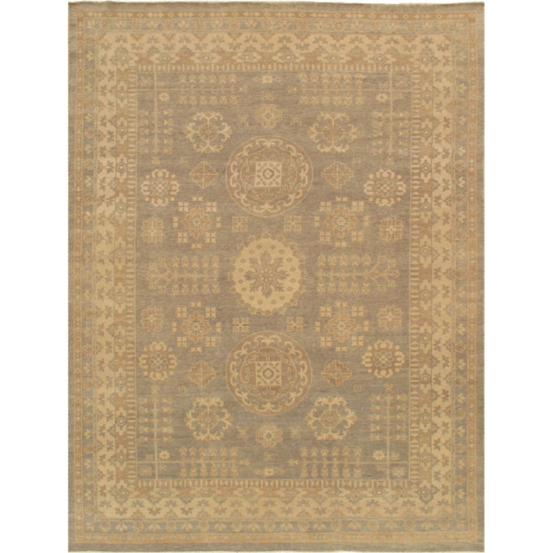 Azerbaijan Hand Knotted Wool Oriental Area Rug in L. Gray/Beige, Rectangle 10' x 14'