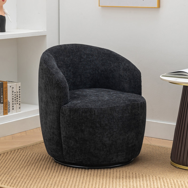 Genece Upholstered Swivel Accent Chair, Black Chenille