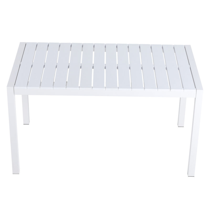 55 Inch White Modern Dining Table For Bbqs And Indoor Workspace - All Weather , Fade Proof Pp Tabletop, Heavy Duty Metal Legs Rectangular Garden Indoor/outdoor Work Lightweight Material, Frame, Non