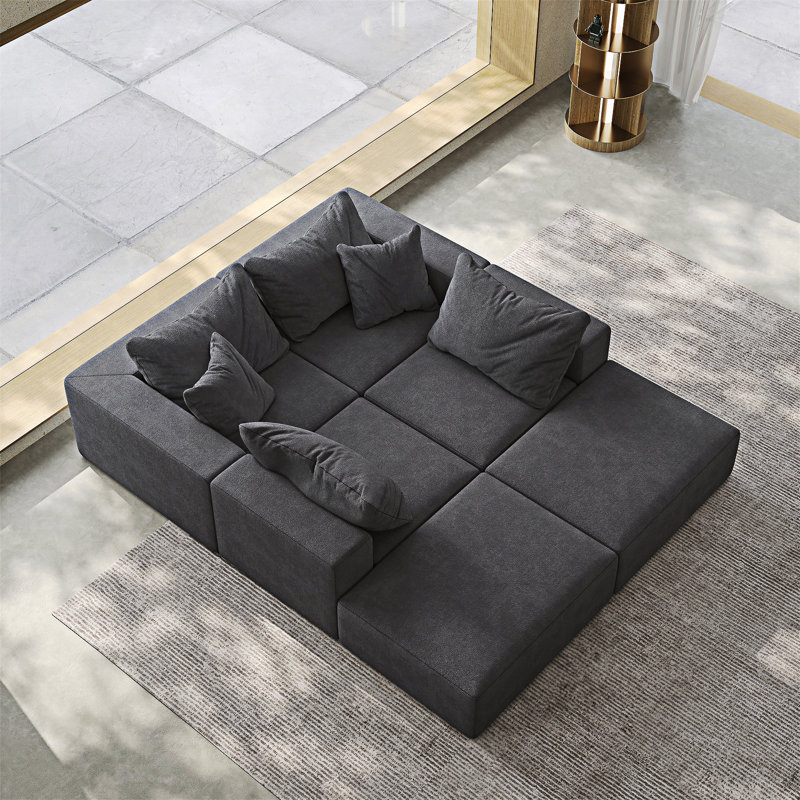 Upholstered Modular Sectional Sofa Couch, Gray