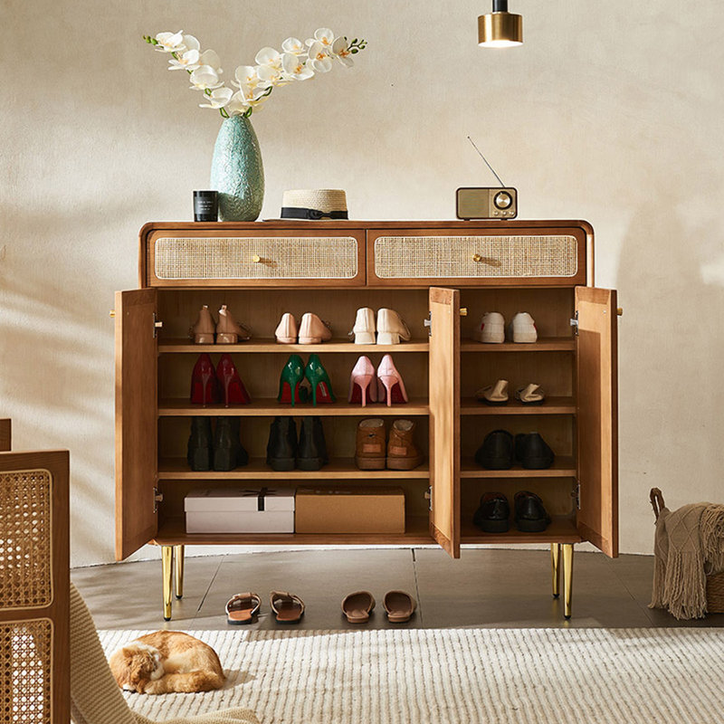 Rangement à chaussures moderne en bois massif noyer