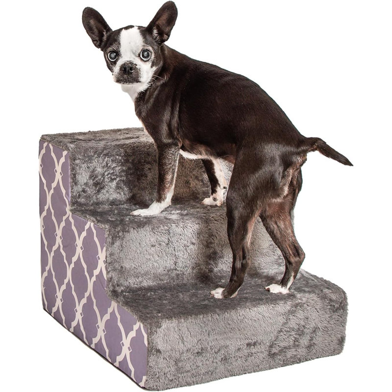 Brown Lattice Print 3-Step Foam Pet Stairs
