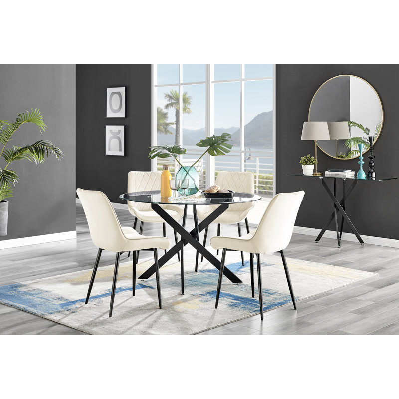 Ensemble repas pour quatre personnes, Crème / Noir, H 29,53 po x L 47,24 po x L 47,24 po