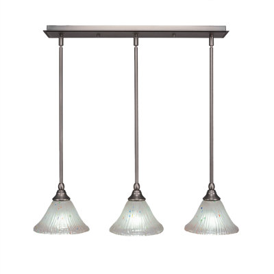 3 Light Stem Hung Linear Pendalier Shown With 7" Teal Crystal Glass