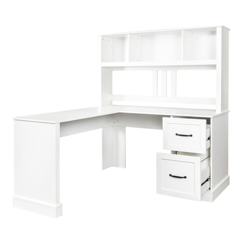 Bureau d'ordinateur à domicile avec huche, Blanc, H 63,19 po x l 58,48 po x P 59,01 po
