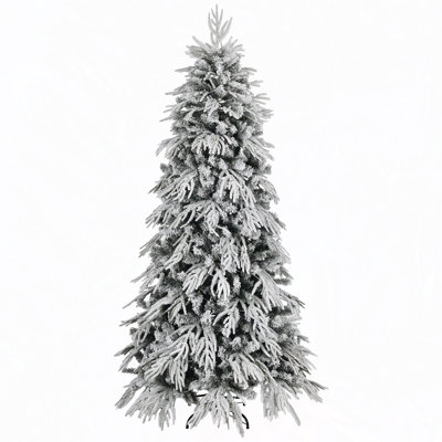 7Ft Pre-Lit Artificial Slim Flocked Christmas Tree With Warm White LED Lights