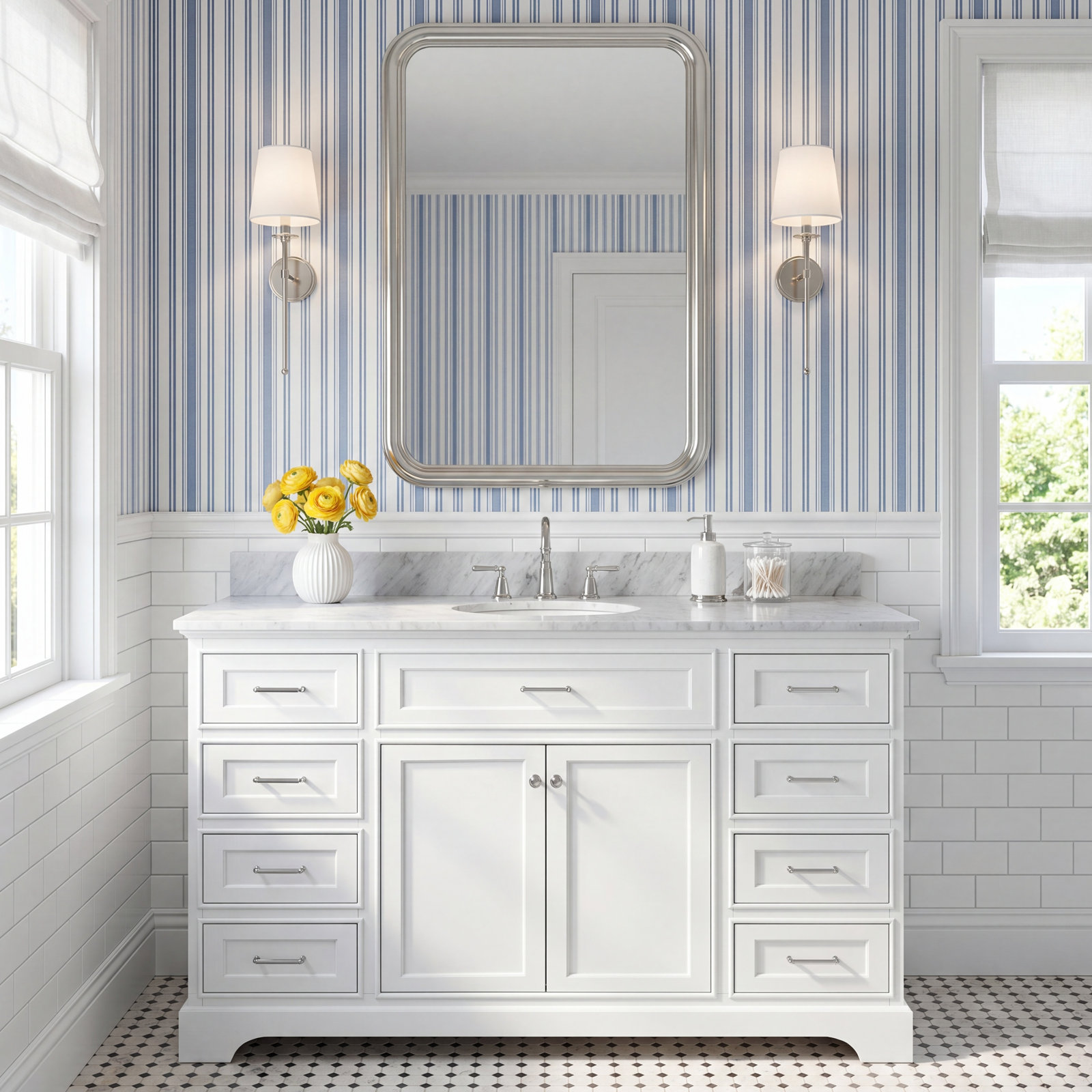 Ronnie 60'' Single Bathroom Vanity, White, Carrara Marble