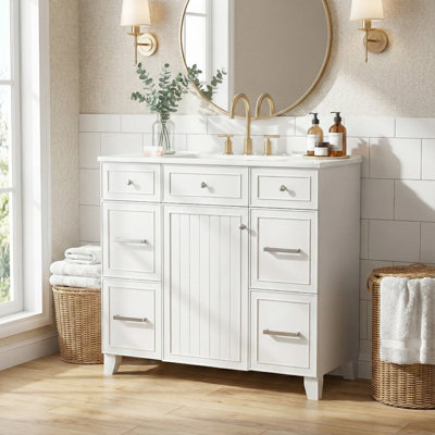 Zorindale 36" Green Bathroom Vanity, Ceramic Top, Solid Wood Frame