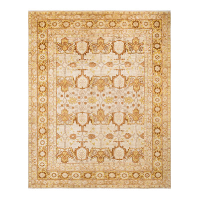 Tapis ivoire unique noué à la main 9 pi 2 po x 11 pi 4 po Renarda Eclectic