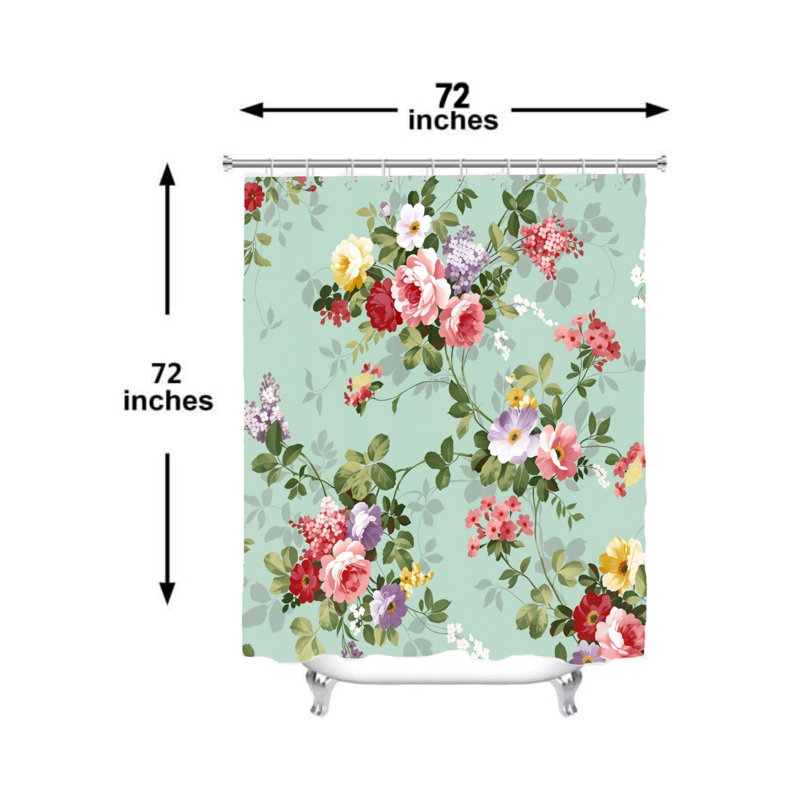 Ornement de rideau de douche à motif floral d'invités roses 72 po x 72 po, menthe