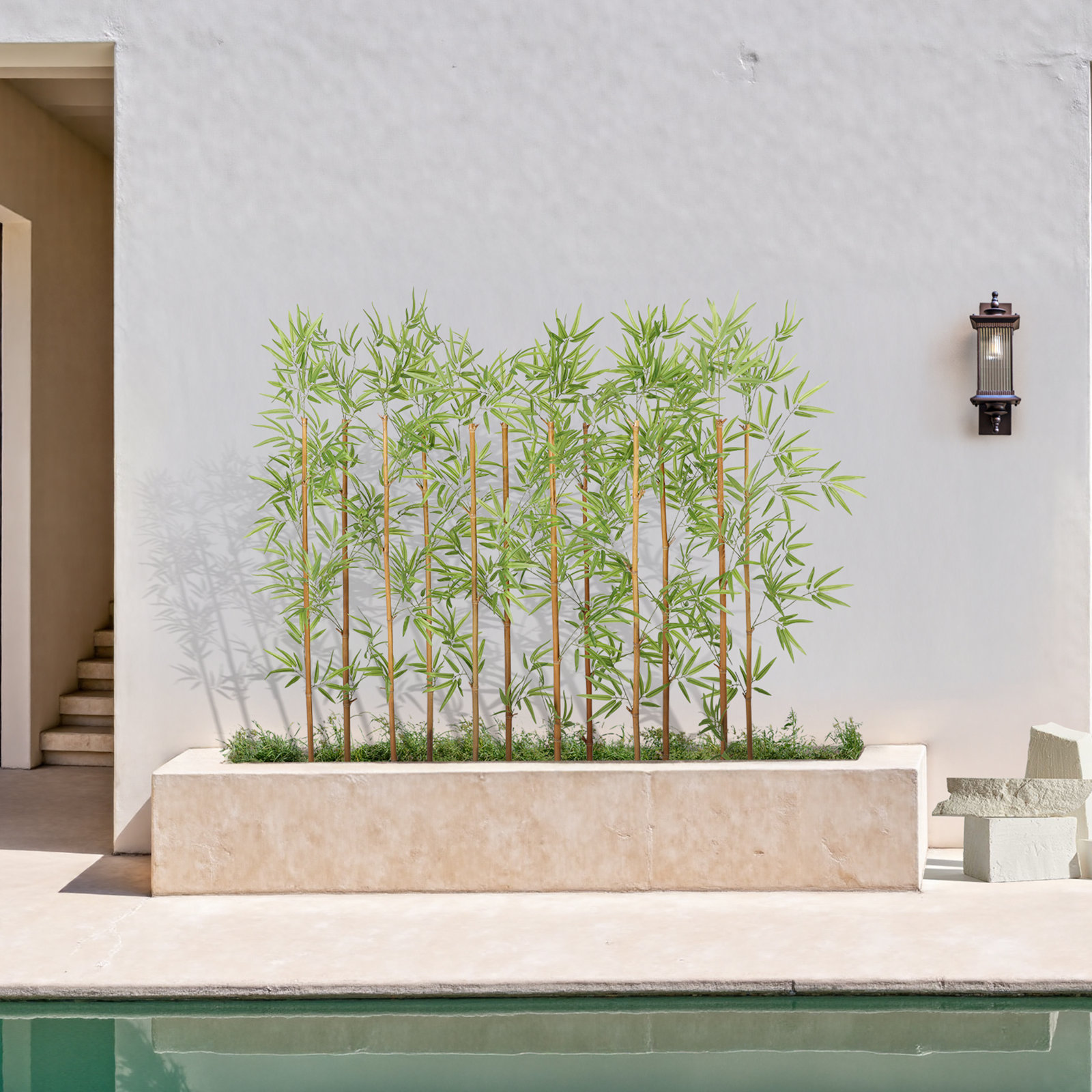 Adcock Artificial Bamboo Tree, Privacy Fence Decor - Real Bamboo Pole with UV Resistant Leaves, 60" H x 15" W x 15" D, 12