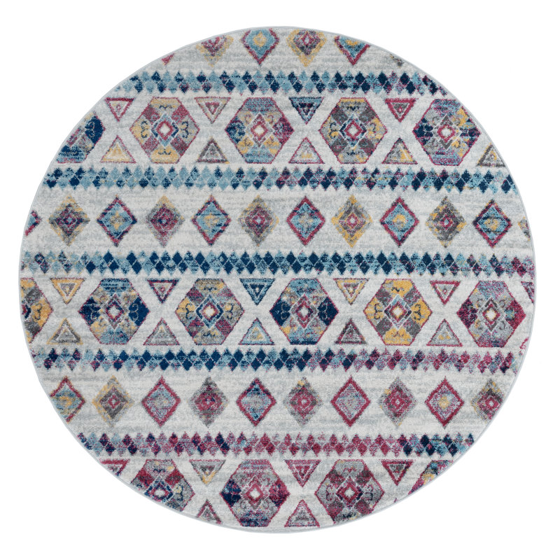 Honig Southwestern Boho Geometric Round Area Rug , Round 6'7"