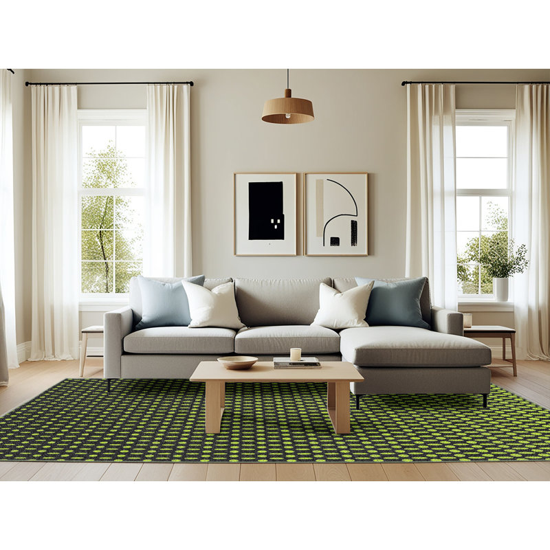 Tapis vert / noir à motif géométrique Vauxhall, Rectangle 6 pi x 9 pi