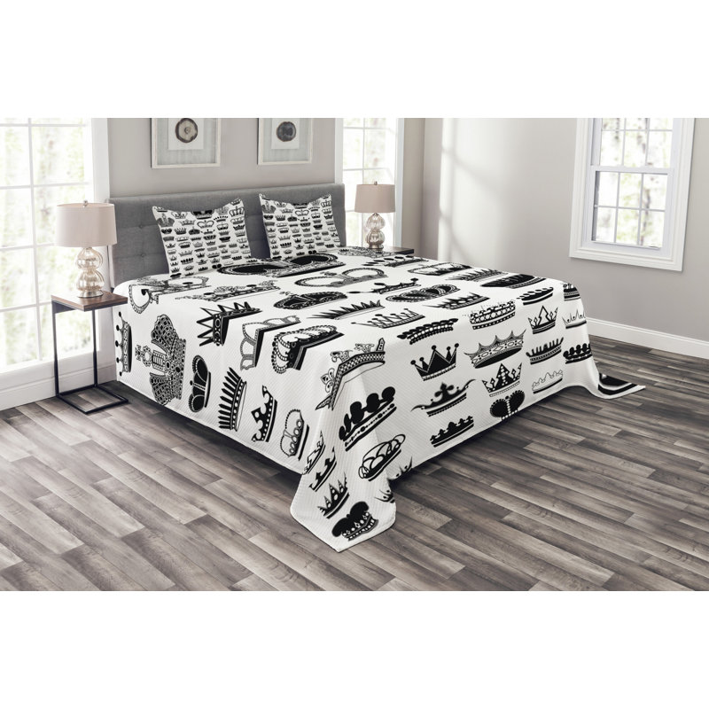 Aelicia Black/White Microfibre Bedspread Set, 220 x 220 cm