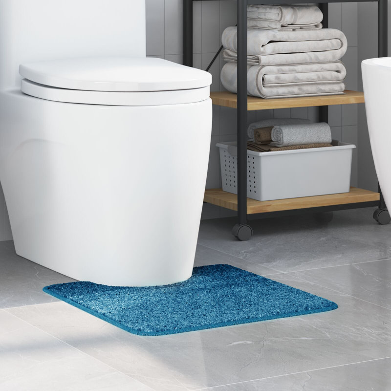 Small Non-Slip Bath Mat Rectangular Modern, Blue