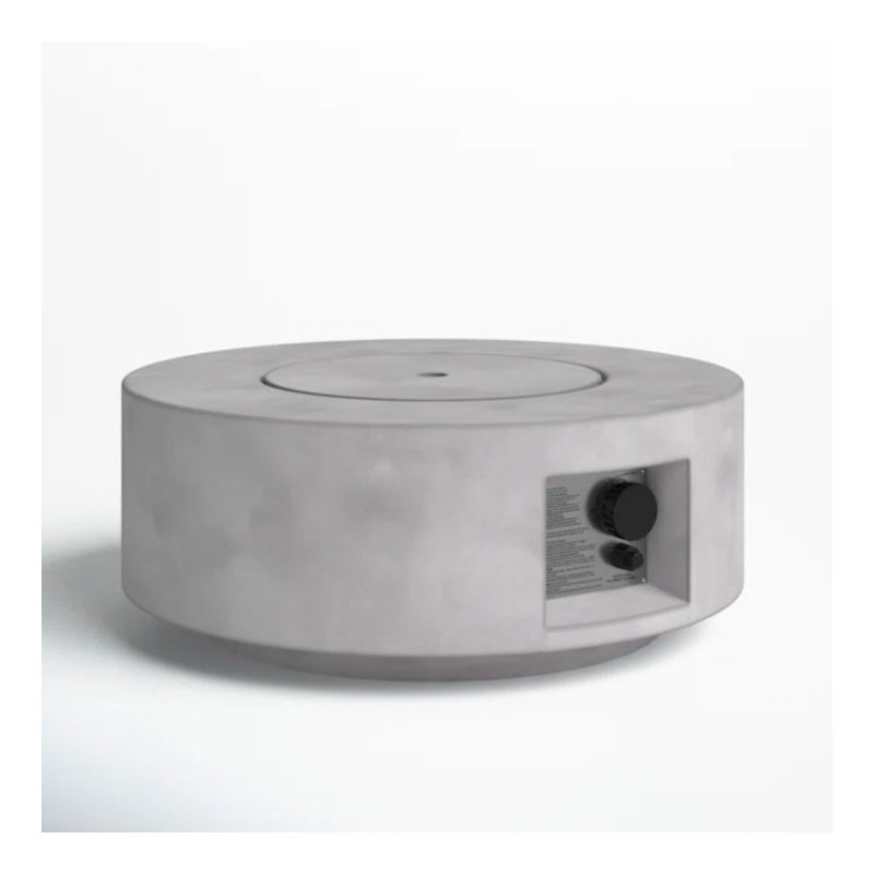 Foyer de table d'extérieur au gaz propane en béton renforcé de fibre H 11 po x l 30 po avec couvercle, Gris