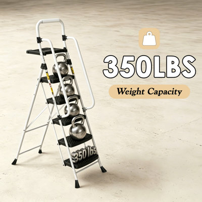Échelle pliante à 5 marches avec mains courantes et plateau à outils, pédale large antidérapante, charge robuste de 330 lb, escabeau en acier portable pour la cuisine