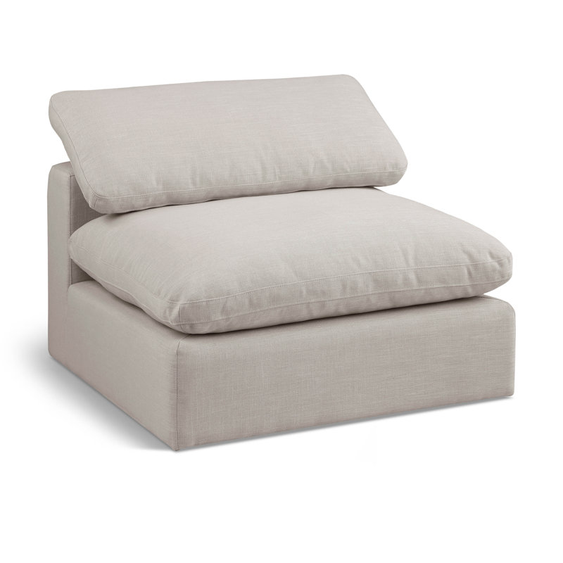 Chaise sans accoudoirs en tissu texturé Hrissonka, Tissu beige texturé en lin