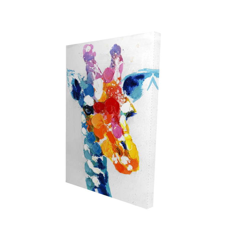 Girafe abstraite colorée - toile contemporaine, H 36 po x l 24 po