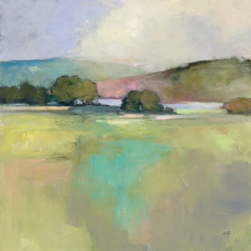 «Distant Lake» par Julia Purinton - peinture sur toile tendue, H 20 po x l 20 po