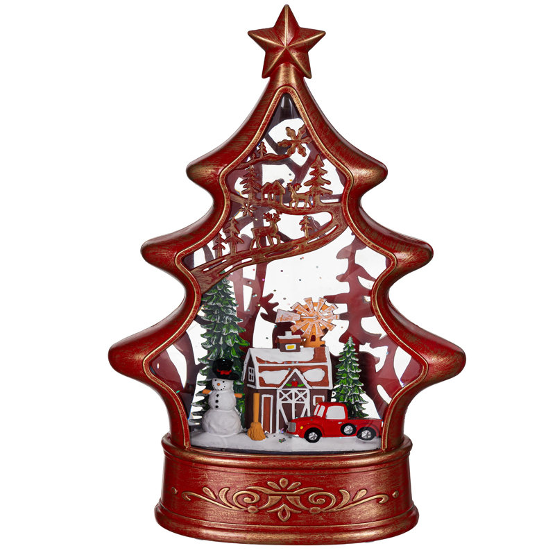 Décoration de table lanterne à DEL en plastique avec arbre en pain d'épice, 11,25 po H