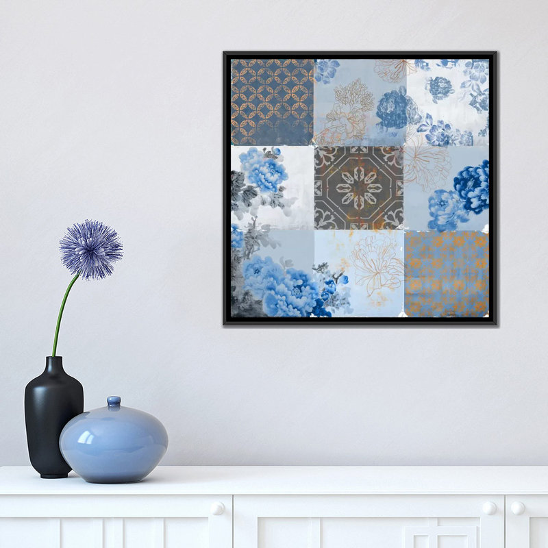 «Deft Blue», impression sur toile, H 18 po x l 18 po x P 1,5 po, Toile avec cadre noir, Pas de tapis