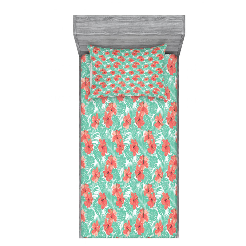Microfiber Floral Sheet Set, Twin Sheet Set with Fitted Sheet
