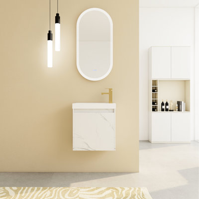 19,51 po Meuble-lavabo profond avec lavabo en résine et porte à fermeture en douceur silencieuse - Lavabo fonctionnel 20 po style contemporain contemporain