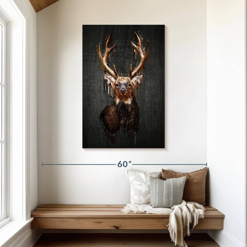 Brampt Grunge Deer On Black, 45" H x 30" W