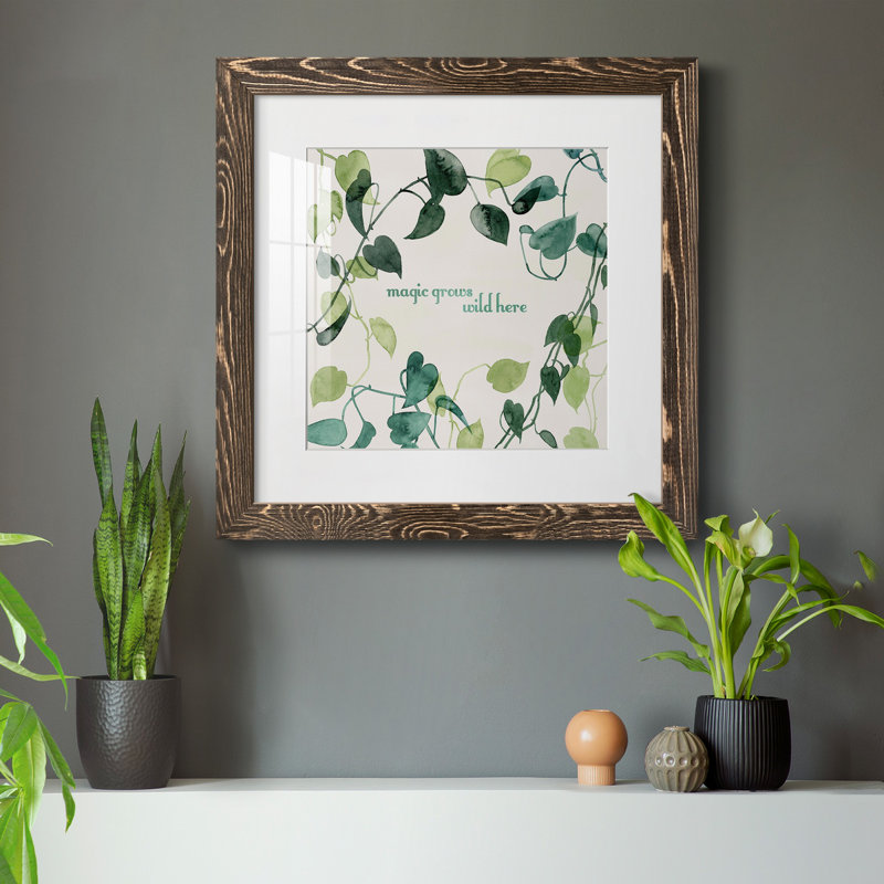 " Magic Grows I ", 31.5" H x 31.5" W x 1.5" D, Walnut Framed Paper, White