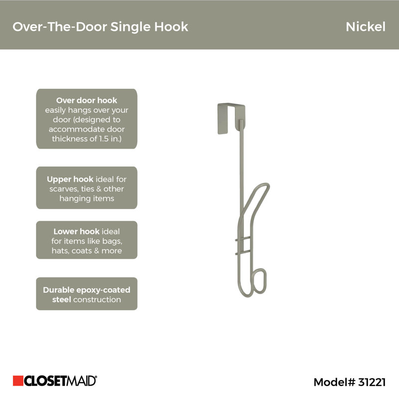 Overdoor Organizer with Hooks, 9.50" x 1" x 3.60"