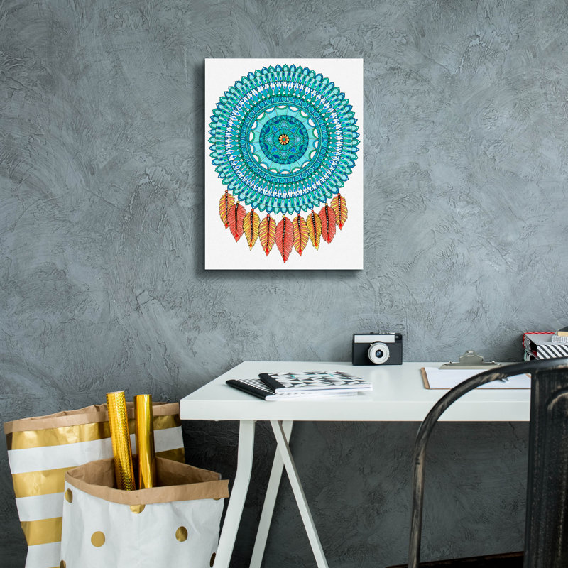 «Mandalafeather Dreamcatcher» par Hello Angel, art mural sur toile, H 16 po x l 12 po x P 0,75 po