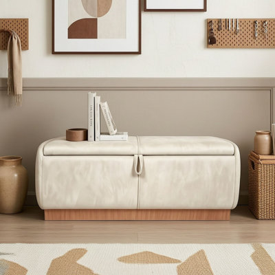 Banc ottoman en velours avec couvercle relevable, rangement dissimulé et charnières de sécurité pour chambre et entrée