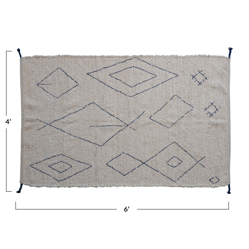 Boho Woven Cotton Rug with Moroccan Design and Tassels