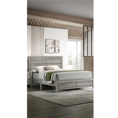 Full Size Contemporary Gray Platform Bed, Rustic Wood Grain And Clean - Lined Headboard, One Bed Per Package, Simple Assembly With Grain, Easy To Maintain, No Box Spring Needed