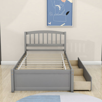 Lit plateforme simple en bois 2 tiroirs avec tête de lit Dishad