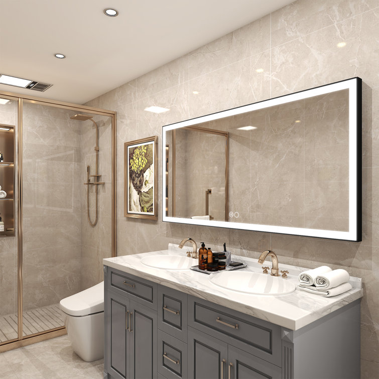 24”x36 Led Bathroom Mirror with Antifog, Dimmer, Adjustable Color Temperature, Smart Bathroom Led Mirror with Black Frame - 1