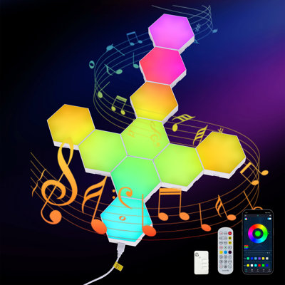 Hexagon Lights (10 Pack) Led Wall Panels, Rgb Gaming Lights With App, Smart Modular Panel Hex Tiles Push Glide Expansion Shapes Light