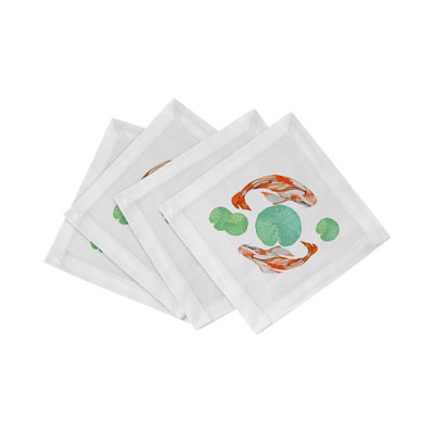 Koi Hemstitch Cocktail 6" Linen/Cotton Napkin