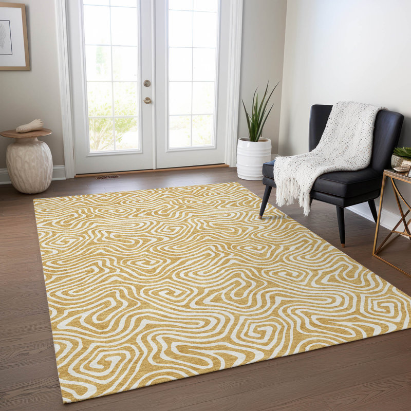 Raya Gold Washable Indoor-Outdoor Rug - , 8' x 10'