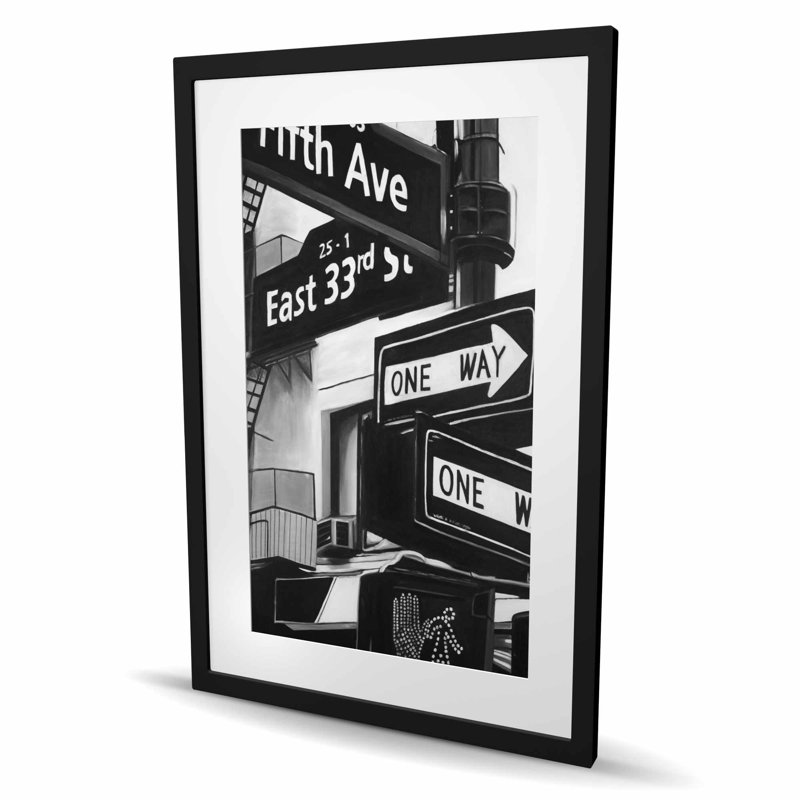 «New York City Signs», impression grise dans un édifice | Décoration intérieure, H 36 po x l 24 po