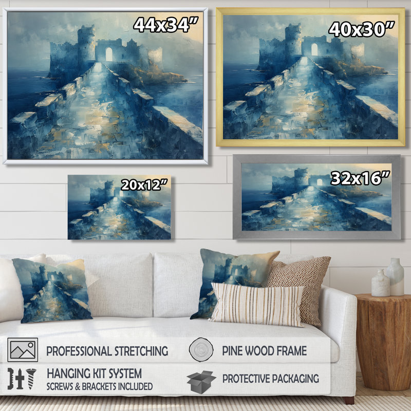 Bleu royal, château royal d'hiver en Irlande - châteaux, art mural, Toile encadrée noire simple, H 12 po x l 20 po x P 1 po