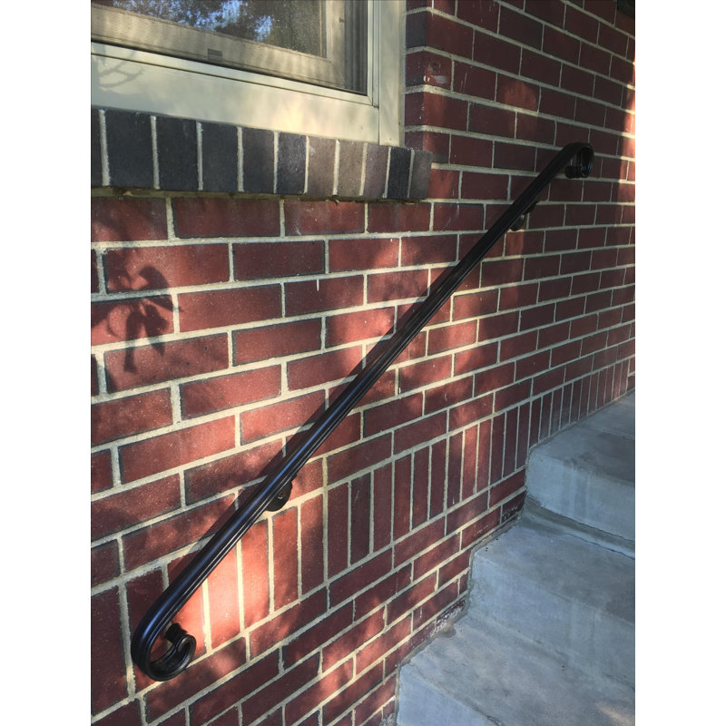 96" Black Wrought Iron Scroll Handrail with Brackets