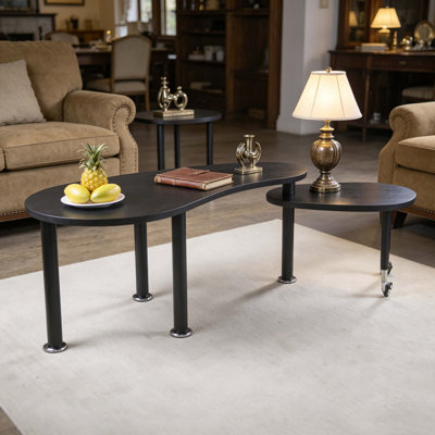 Contemporary Rotatable Cocktail Table with Solid Rubber Wood Legs, 360 Degree Rotating Coffee Table with Wood Grain Veneer Tabletop for Living Room, Bedroom