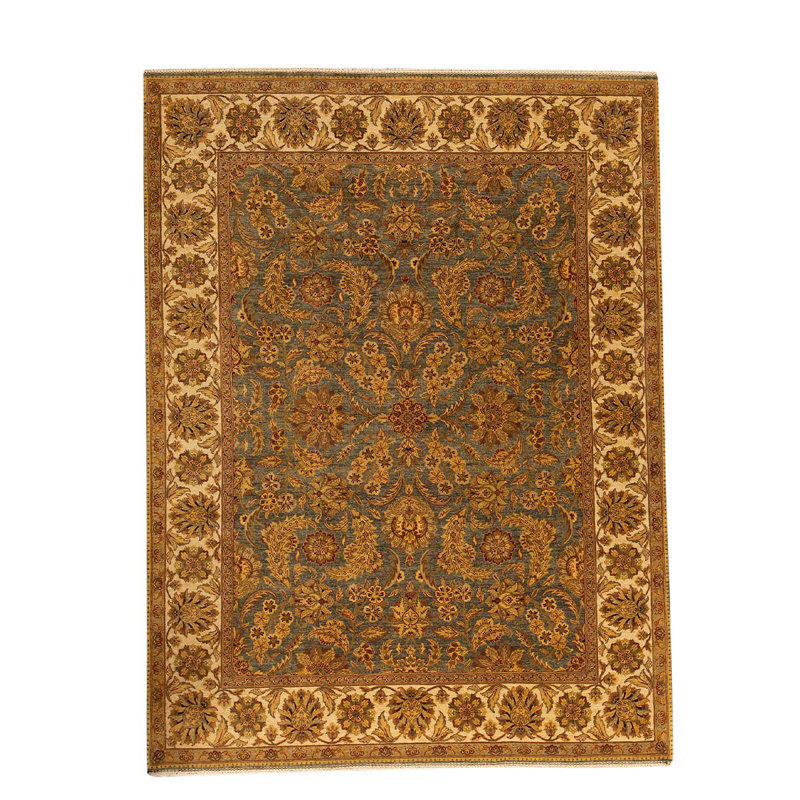 Tapis jaune / vert / brun noué à la main